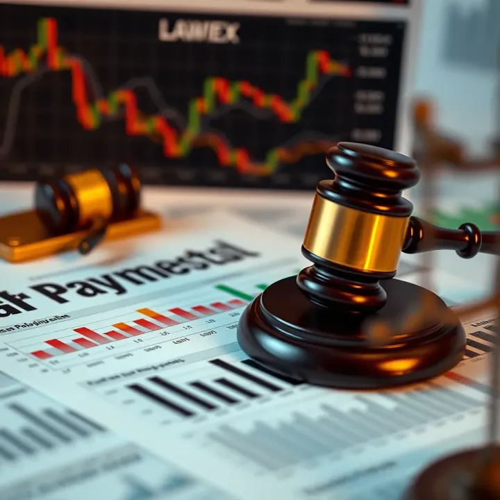 Illustration of lawsuit documents and financial charts representing legal challenges and investor concerns