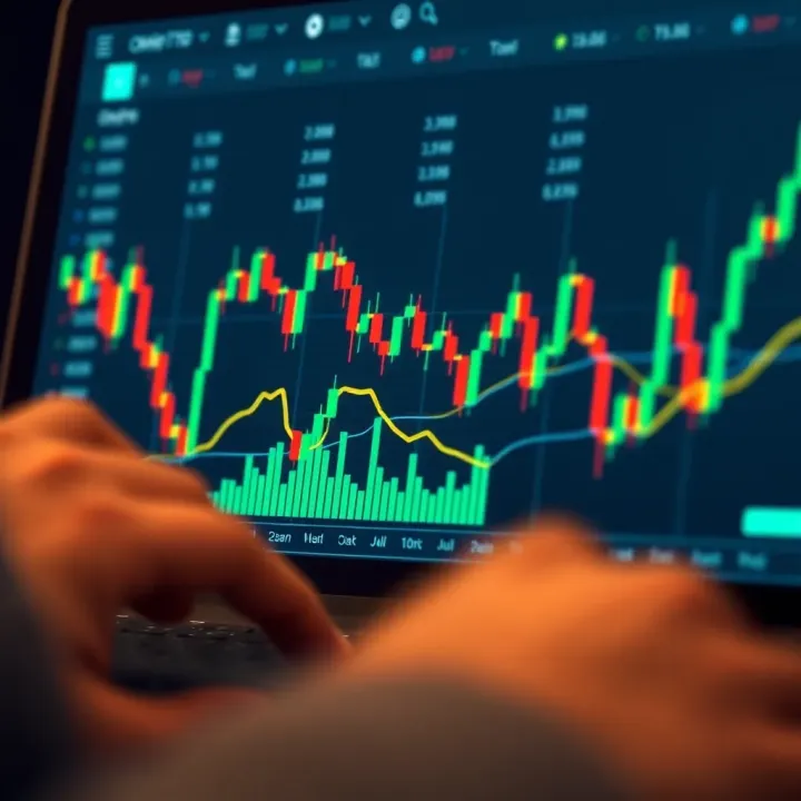 Graph showing investment performance and market trends on a digital trading platform