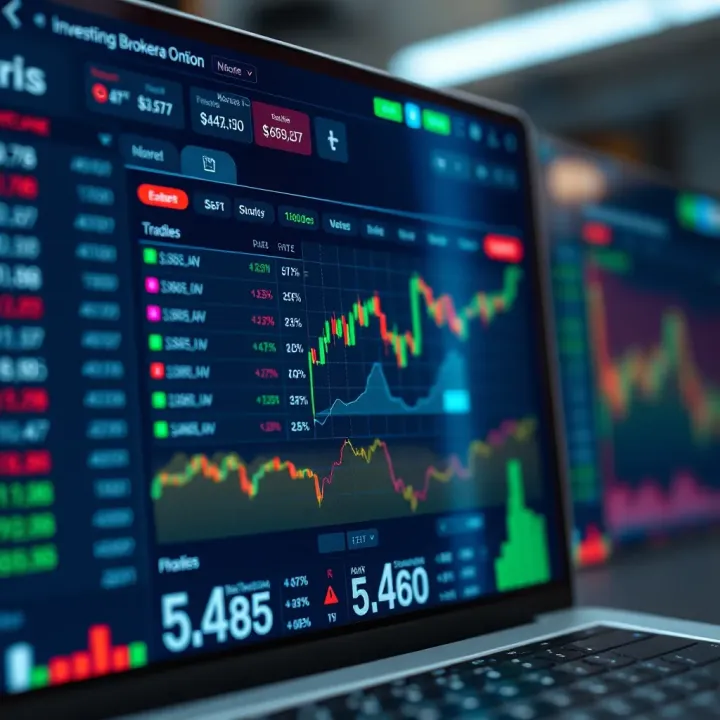 Online brokerage platform interface showing investment options and market data