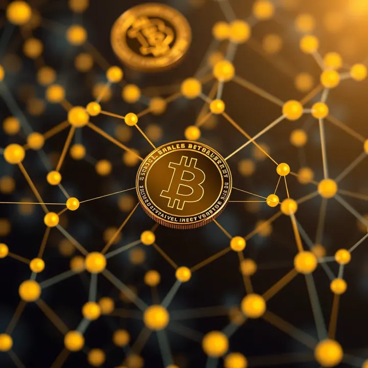 Illustration of digital tokens and network connections representing blockchain market dynamics