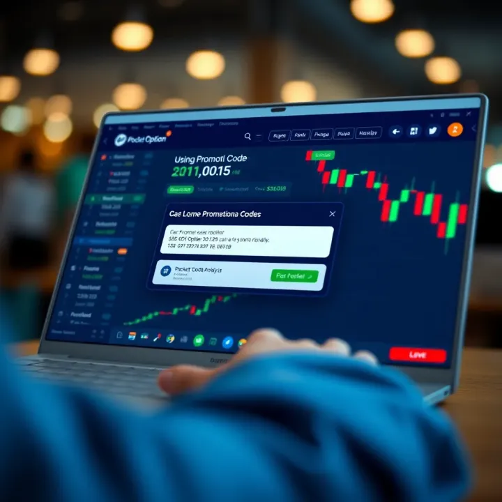 Illustration showing a promotional code being redeemed on a financial trading platform interface