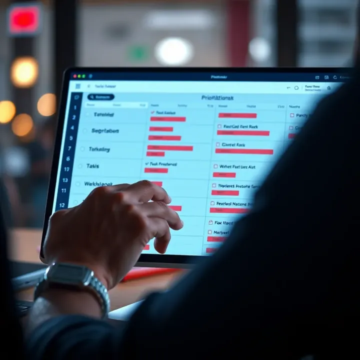 Person prioritizing tasks on a digital planner to enhance productivity and reduce stress