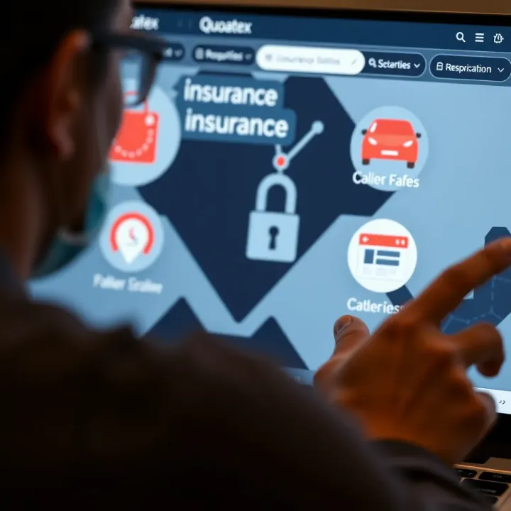 User browsing insurance plans on Quoatex website with icons representing security and convenience