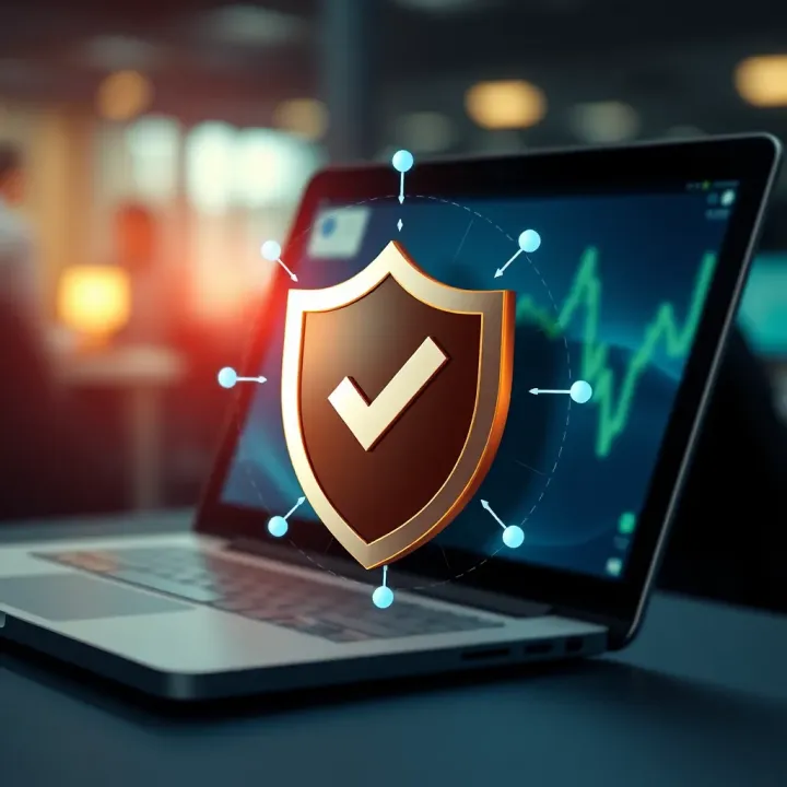 Illustration of security shield with checkmark symbolizing protection of online accounts