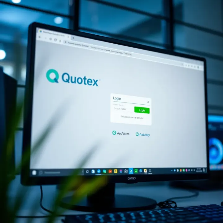 Computer screen displaying Quotex login page with secure connection indicators