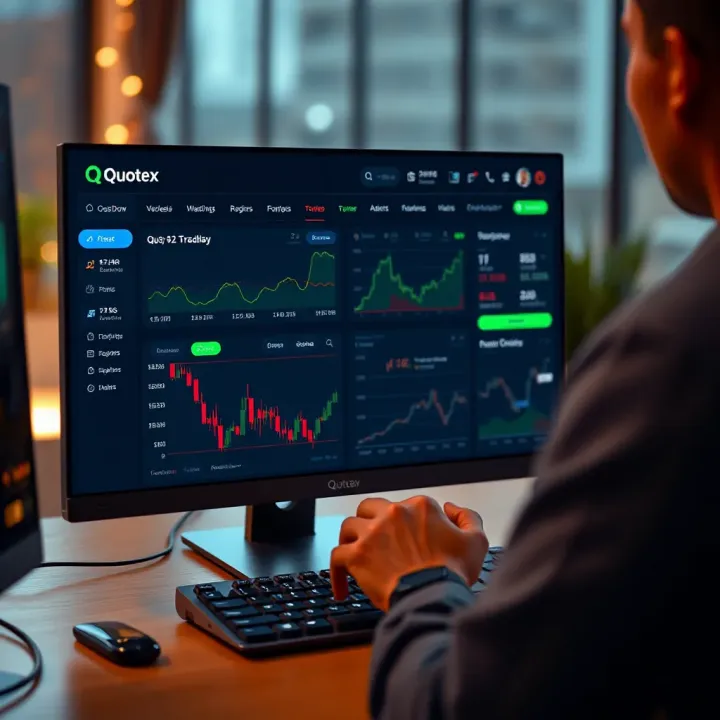 User navigating Quotex platform dashboard on desktop
