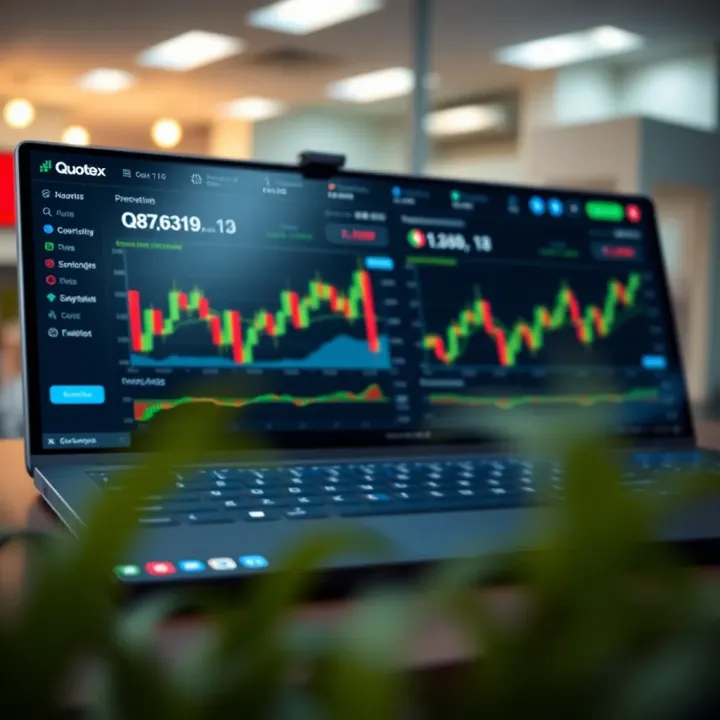 Dashboard view of Quotex trading platform with charts and options
