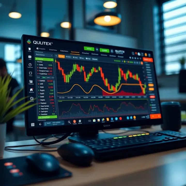 Quotex trading platform interface showing various tools and charts on a desktop