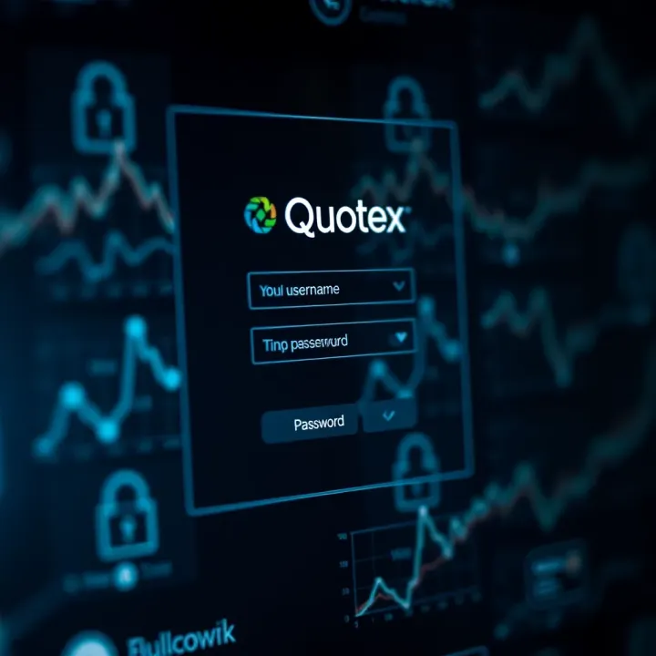 Secure login interface of the Quotex platform showing username and password fields