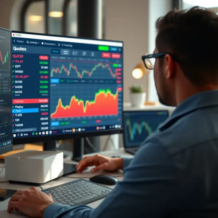 User navigating Quotex platform features for binary options trading simulation