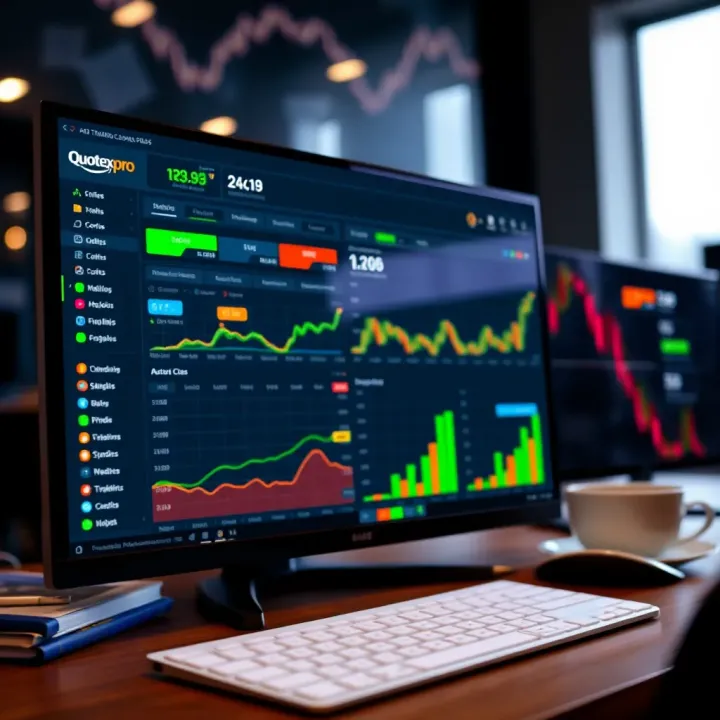 User interface of Quotex Pro showing trading options and analytics dashboard
