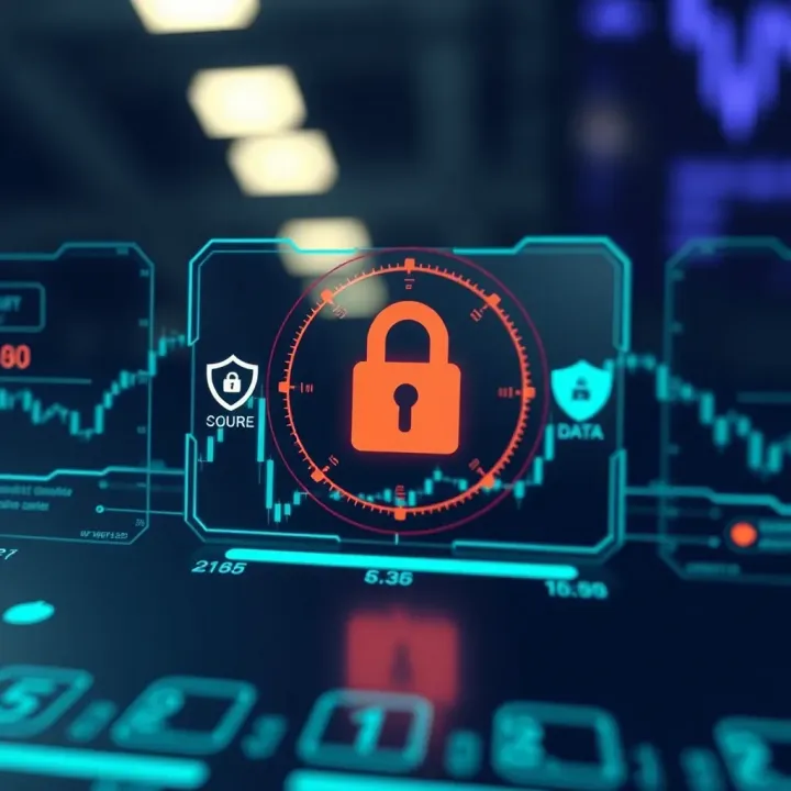 Secure digital platform interface showing encryption and data protection symbols