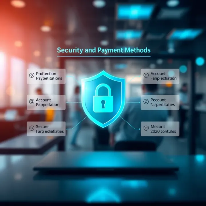 Graphic illustrating secure payment methods and account protection features on Quotex platform