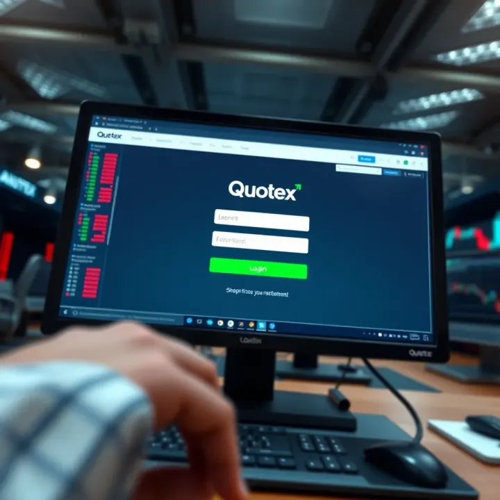 User interface displaying Quotex Trader login screen with secure input fields