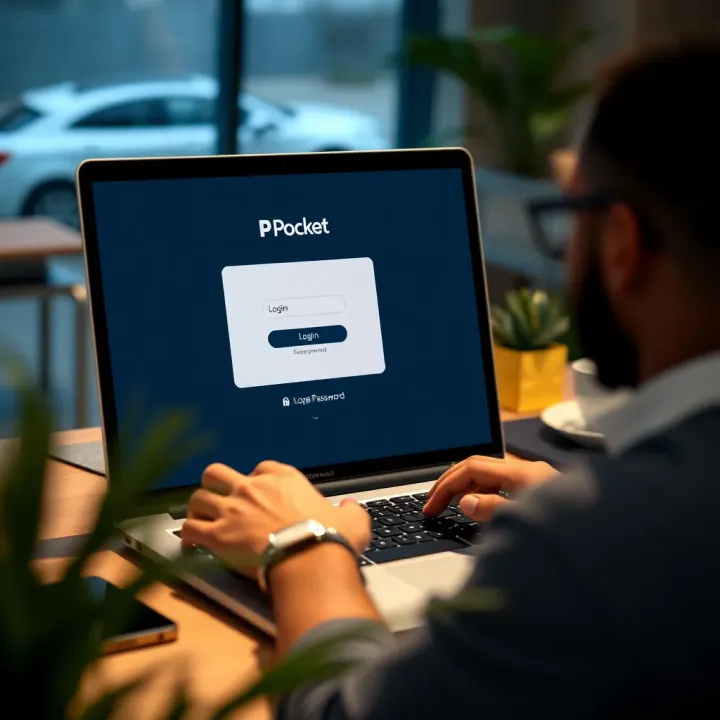 User securely logging into Pocket on a laptop with a strong password
