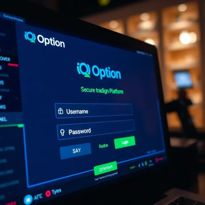 Secure login screen of the IQ Option platform showing username and password fields