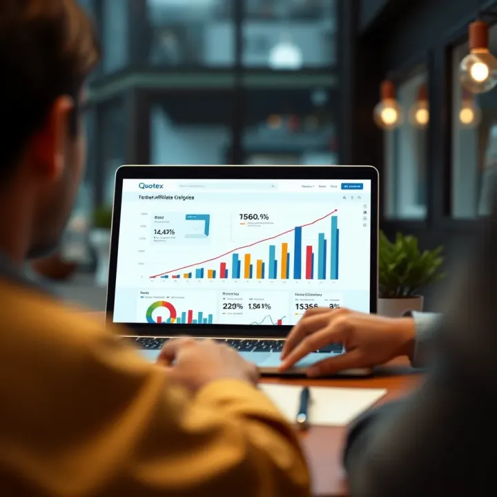 Illustration of strategic online promotion techniques to increase earnings with Quotex affiliate program