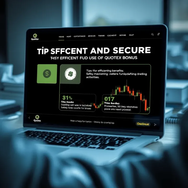 Graphic showing strategic tips for safely maximizing benefits from Quotex bonus during trading activities