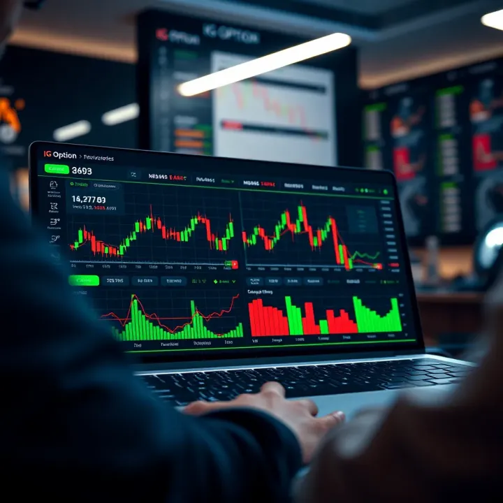 Interface showing digital options trading on a financial platform with charts and asset details