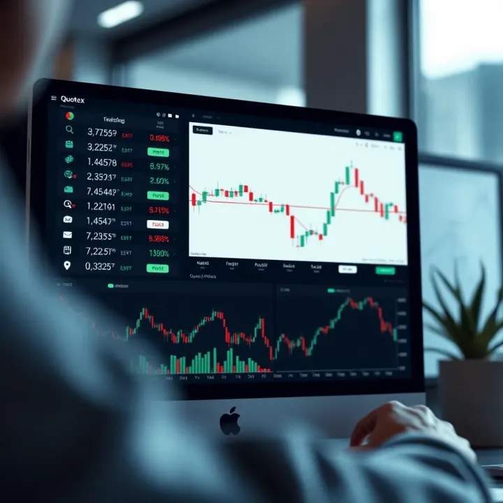 Interface of Quotex platform showing trading options and charts