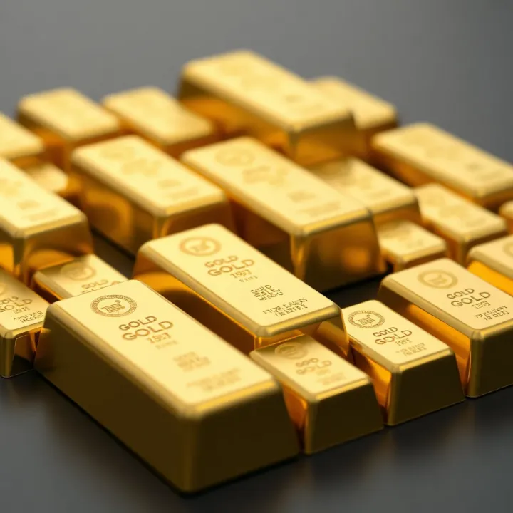 Variety of gold bars with different sizes and weights arranged together to show common variations